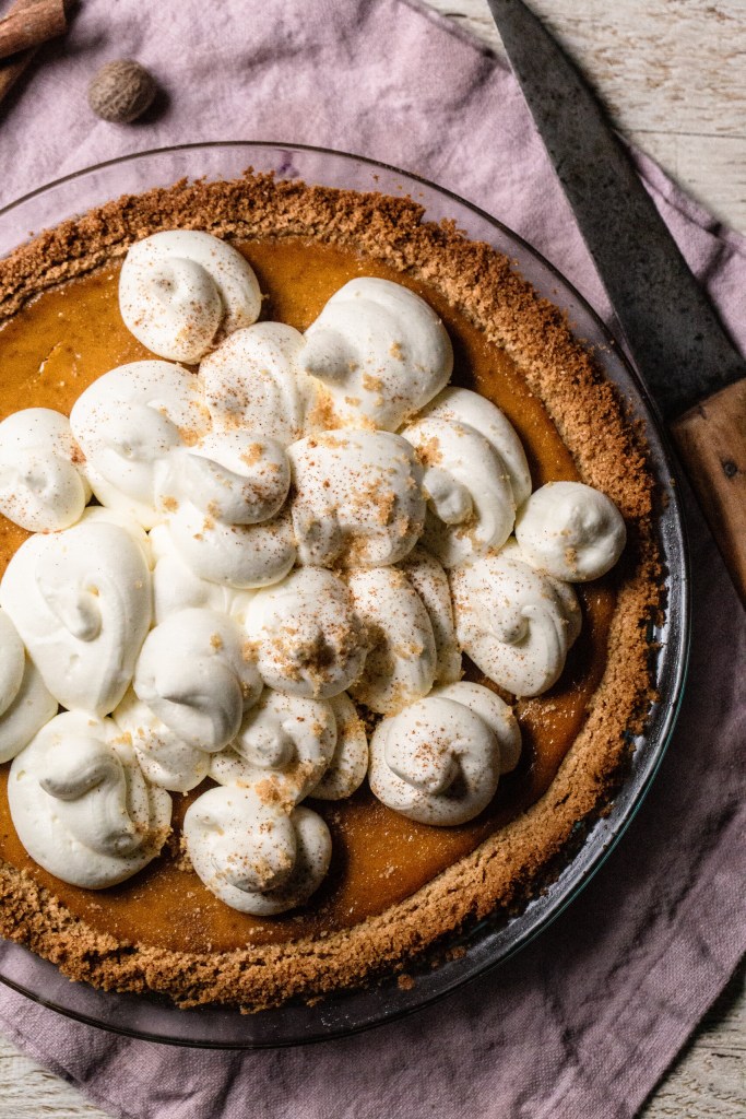 Bourbon Pumpkin Pie with Whipped White Chocolate Ganache