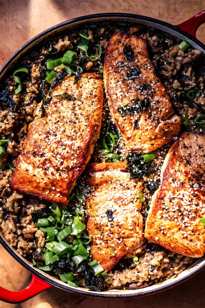Japanese Style Risotto with Crispy Salmon