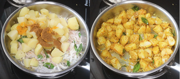 Egg potato stir fry step